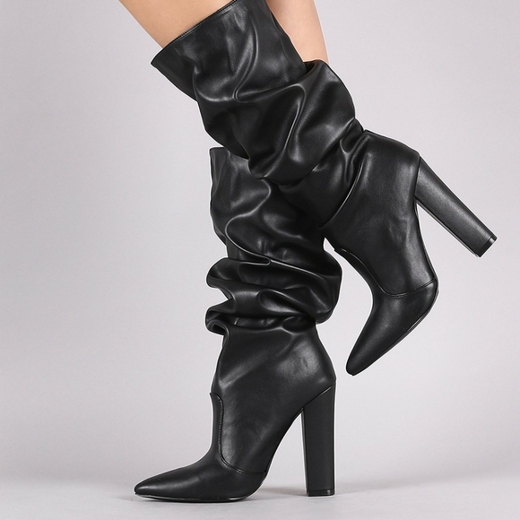 Hazel Slouched Chunky Heels Boots - Nude & Mocha - Picture 4 of 6